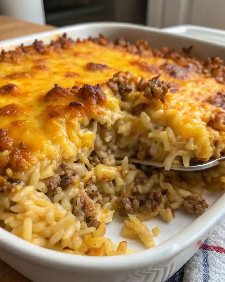 Cheesy-Ground Beef Rice Casserole